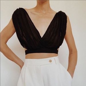 Trois - Pestova Black Top - Sheer V-Neck Blouse 100% Silk